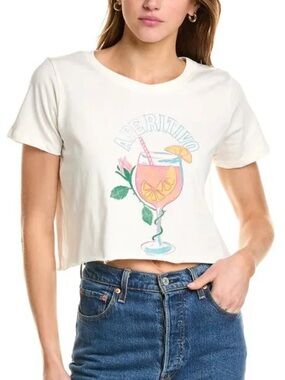 Boutique Aperitivo Graphic Cropped T-Shirt | White Crop Top Cocktail Summer Top